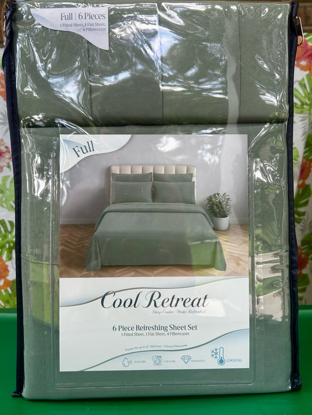 Cool Retreat Full Size 6 Piece Cooling Sheet Set in Sage Green
